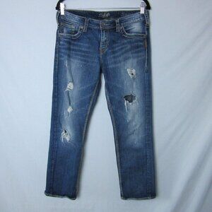 Silver Jeans Sam Ankle Boyfriend Blue Denim Distressed Streetwear Women's 29
